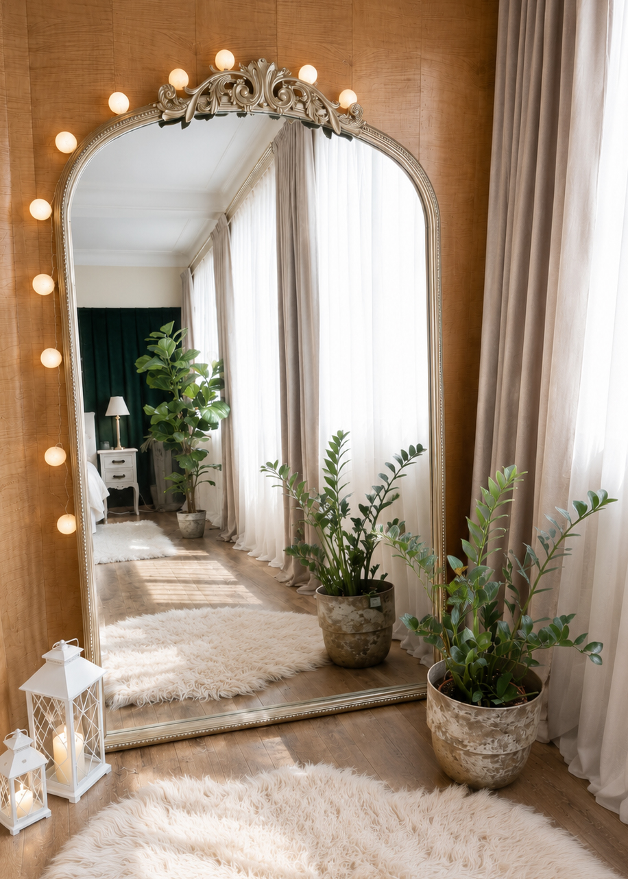 Decorative mirror and natural light inside Zoom Photo Studio