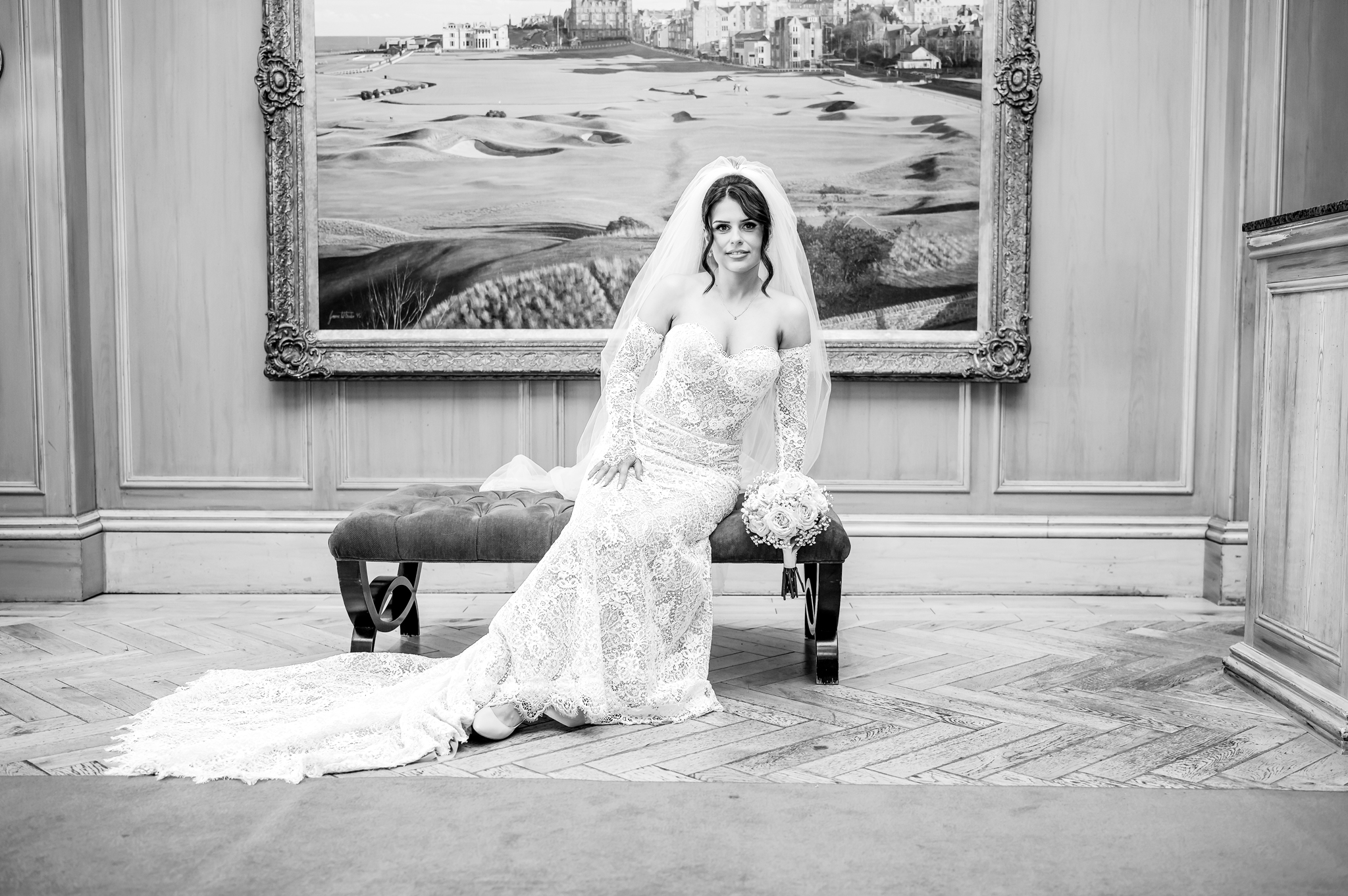 Elegant black and white wedding portrait