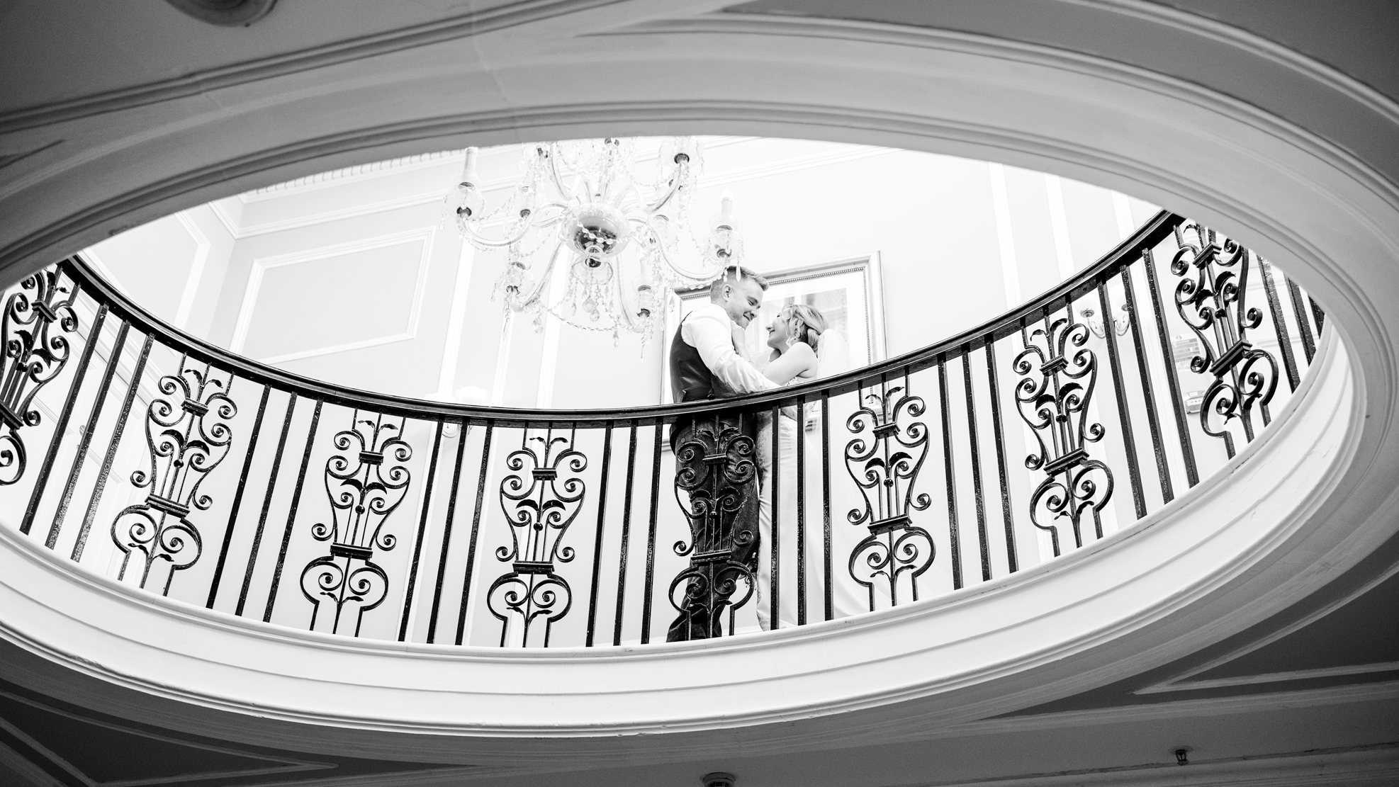 Black and white documentary wedding photograph